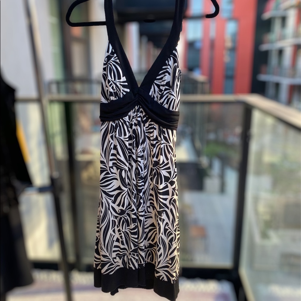 Trixxi Y2K Black and Cream Patterned Halter Dress